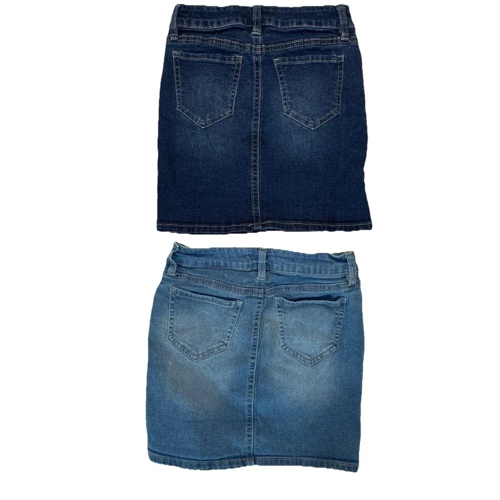 YMI Girls Blue Denim Jean Skirts Size 8 Distressed Lot/2 Stretchy 12